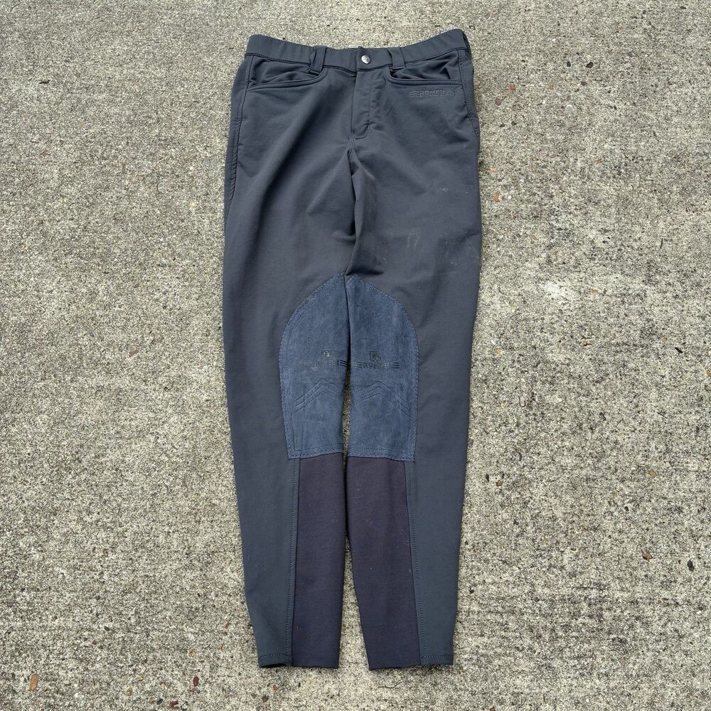 ROMFH Pants Womens 30R Gray Equestrian Riding Breeches Ankle Knee Grip Stretch